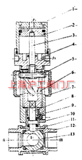 氣控三通閥門結(jié)構(gòu)示意圖(圖 1)